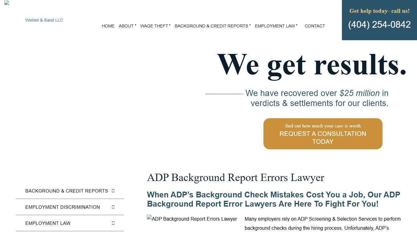 ADP Background Report Errors Lawyer Weiner & Sand, LLC